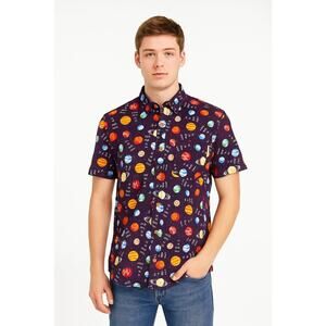 Spencer's Men's Shirt Button-Front Solar System Planets “Ask Me About Uranus" M